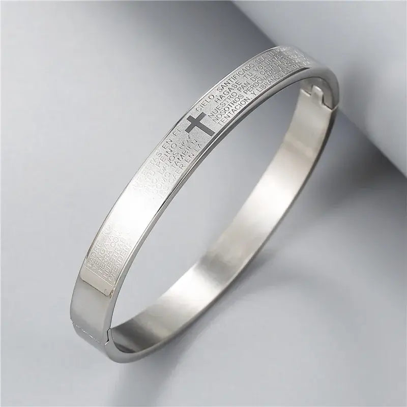 Spanish Scripture With Cross Bangle