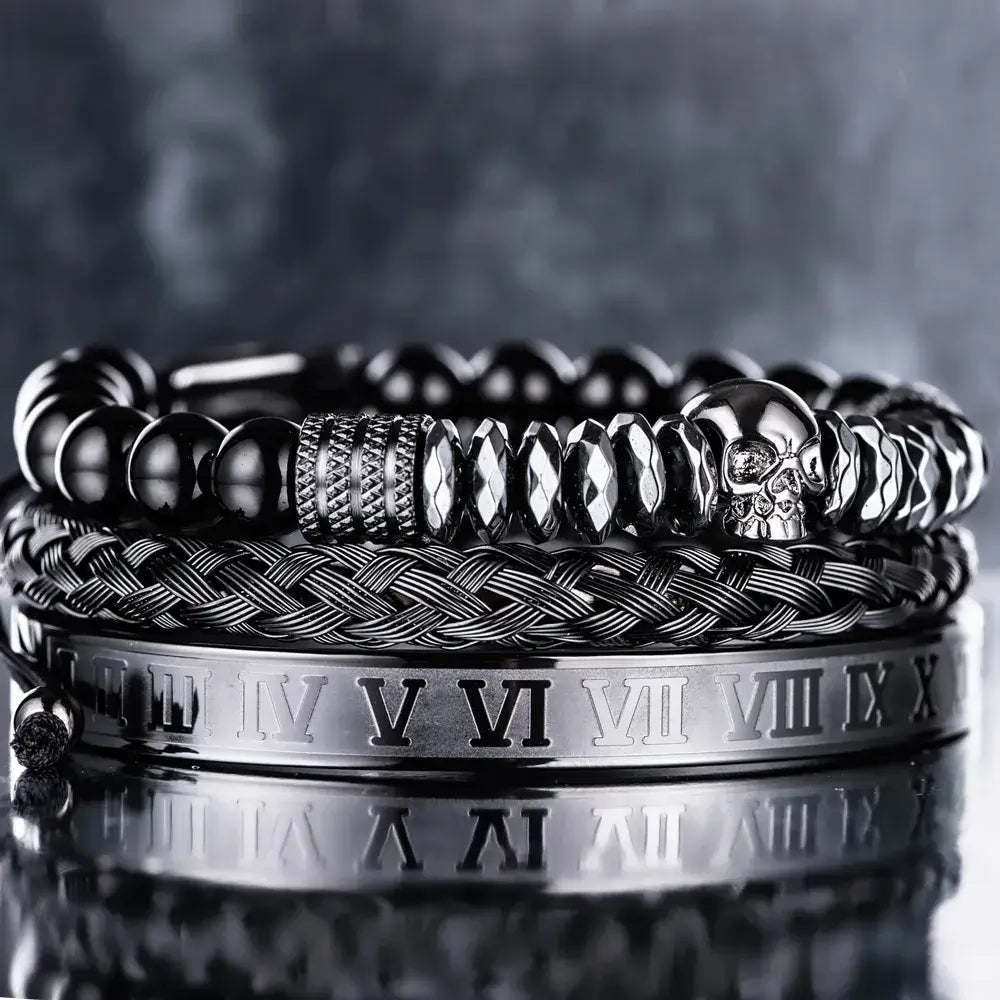 Luxury Stainless Steel Bangle 3Pcs/set Mens Roman Bracelet Men Bracelets  Jewelry | eBay
