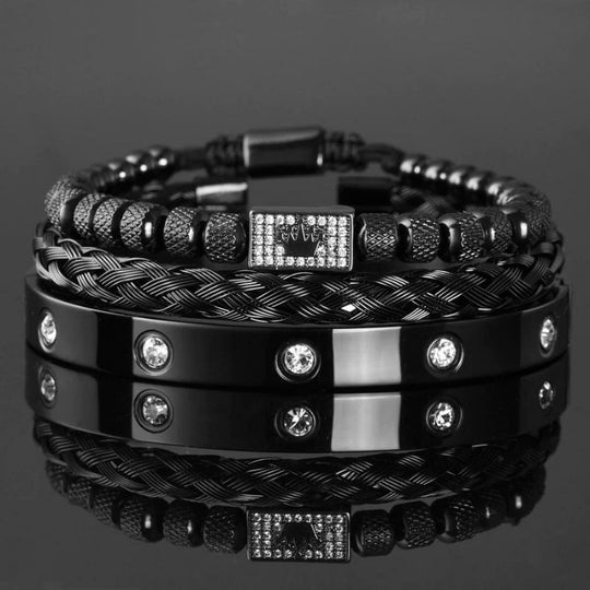 Elegant Black Crystal Bracelets Sets- 3 PCs Set | Alfa Jewelry 