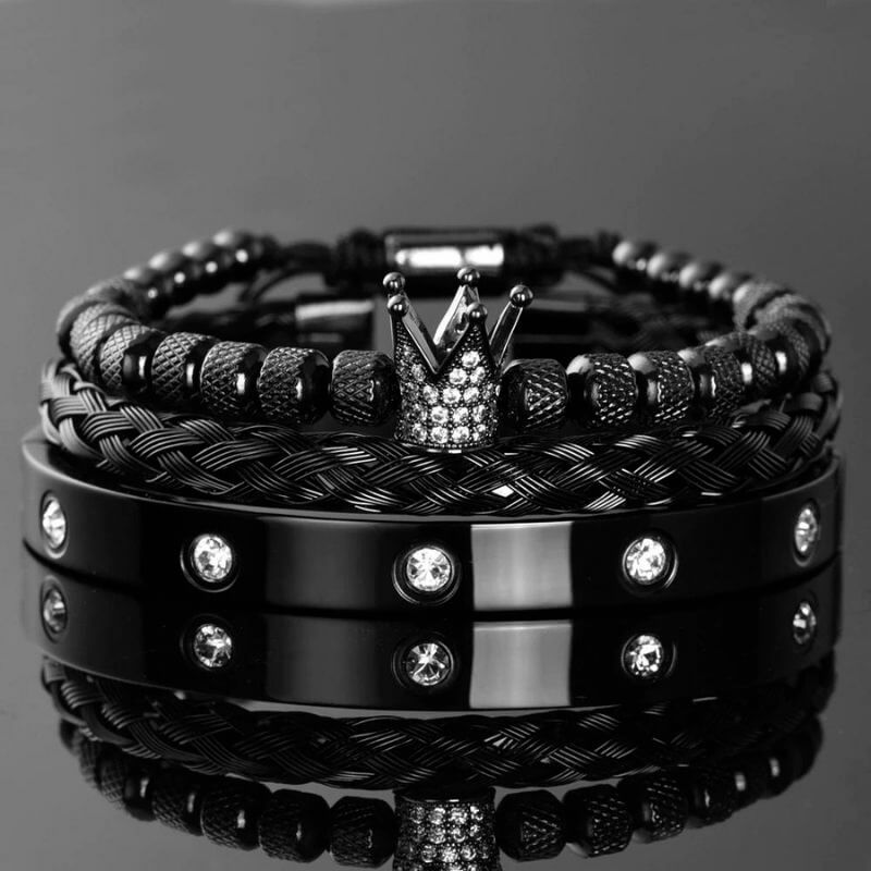 Elegant Black Crystal Bracelets Sets- 3 PCs Set | Alfa Jewelry 