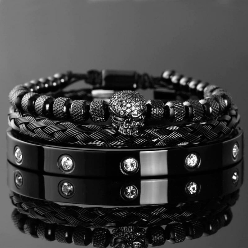 Elegant Black Crystal Bracelets Sets- 3 PCs Set | Alfa Jewelry 