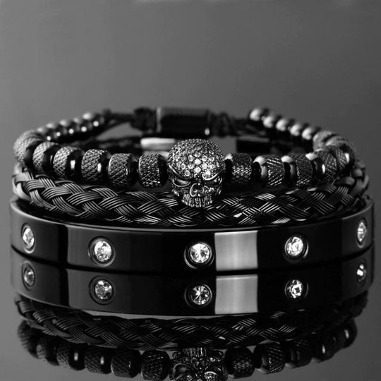 Elegant Black Crystal Bracelets Sets- 3 PCs Set | Alfa Jewelry 